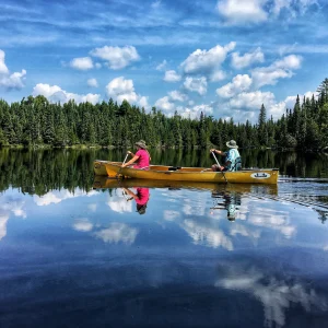 Canoeing on a remote lake