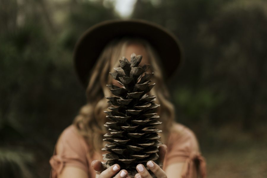 Woman holding pine cone