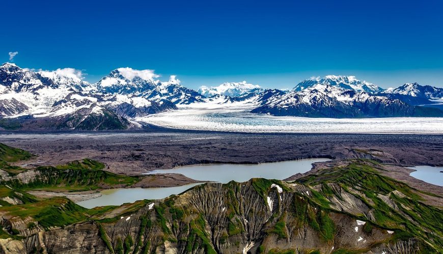Ariel view of lake clark national park glacier field