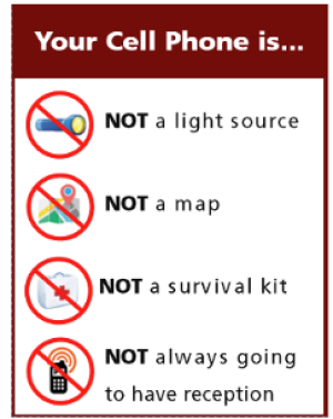 don't rely on your cell phone while hiking from National Park Service