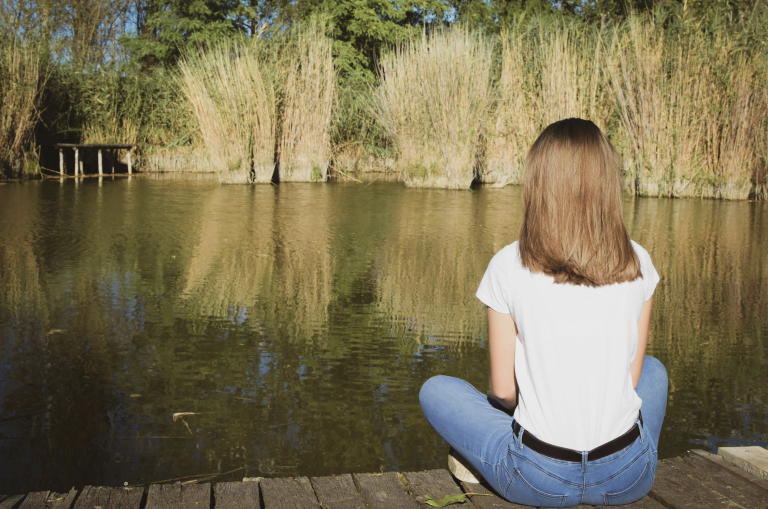 forest therapy near a pond