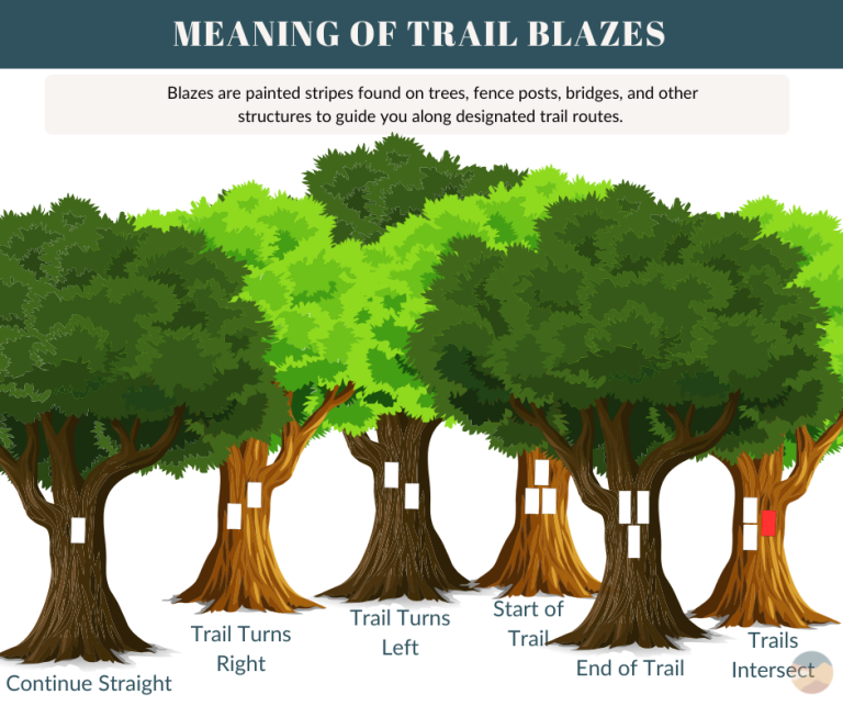common trail blazes help guide people along trails and can include signaling for left and right turns, trail intersections, and more