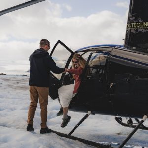 Getting out of the helicopter