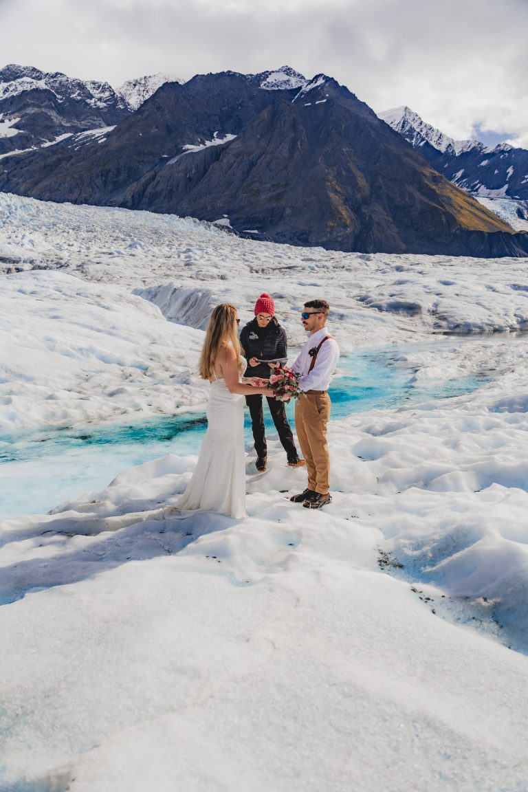 couple elopement in alaska glacier
