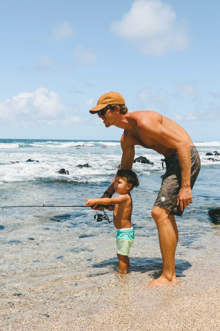 outdoorsy dad fishing with son
